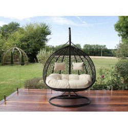 Fauteuil suspendu Torn avec rembourrage et coussin, 2 places en polyrotin avec armature. jardin