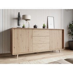 commode TRISKO avec pieds. Portes nervurées couleur bois