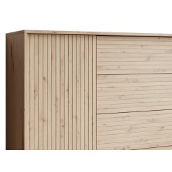 Commode TRISKO avec pieds 1 porte 3 tiroirs. Portes nervurées couleur bois