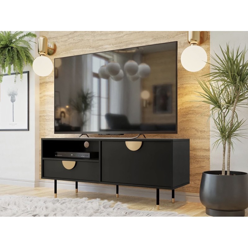 Meuble TV TIVOI 140 cm noir avec finition dorée