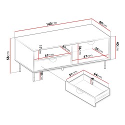 Meuble TV TIVOI 140 cm noir avec finition dorée