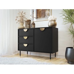 Commode TIVOI 100 cm noire avec finition dorée