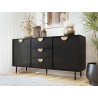 Commode TIVOI 150 cm noire avec finition dorée 2 portes 3 tiroirs