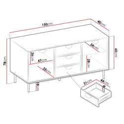 Commode TIVOI 150 cm noire avec finition dorée 2 portes 3 tiroirs