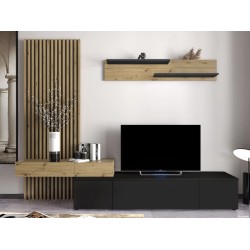 Ensemble meuble TV SIWETO avec panneau en bois couleur noir et bois 250 cm