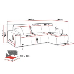 Canapé d'angle convertible LARIA en tissu anti tâche hydrophobe doux au toucher