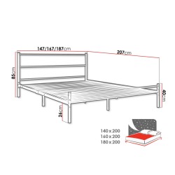 Lit BENDIO avec structure en métal robuste. 140 ou 160 x 200 cm