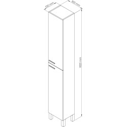 Colonne blanc laqué ATHENA 2 portes avec 4 pieds. Meuble de salle de bain