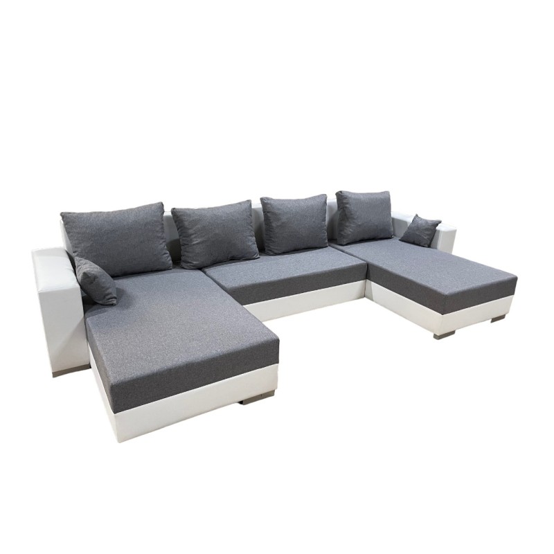 RECONDITIONNE - Canapé d'angle convertible ENNO83 en tissu gris et simili blanc