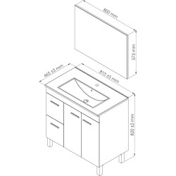 Meuble de salle de bain Aktiva avec 2 portes, 2 tiroirs et un miroir gris cendré 80 x 80 x 45 cm