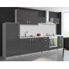 Cuisine complète 320 cm OXIN laquée brillant gris avec meuble frigo et colonne