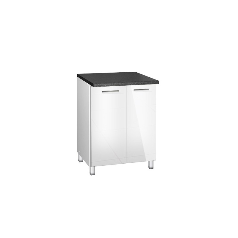 Meuble de cuisine bas 60 cm 2 portes TARA blanc avec pieds réglables