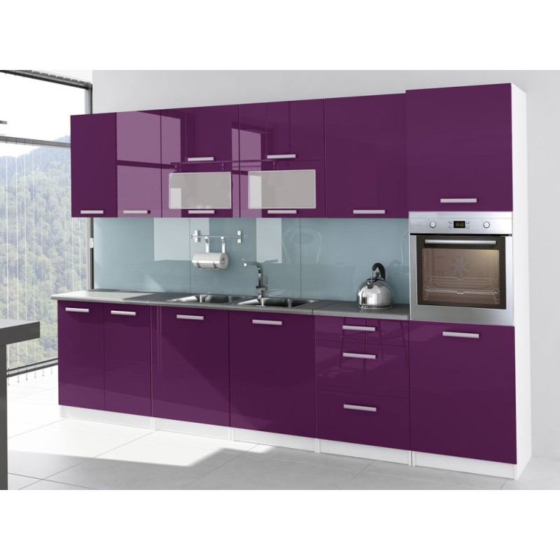 Cuisine complète  320 cm TARA avec colonne four encastrable aubergine violet