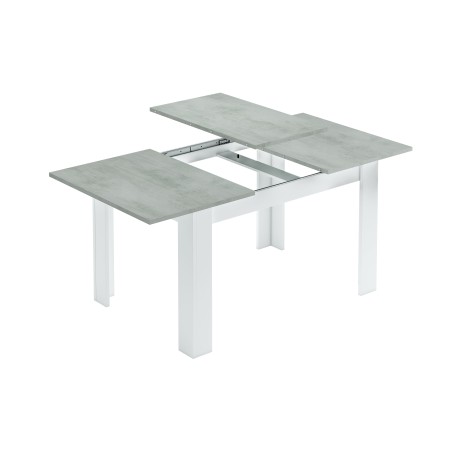 Table extensible KENDA plateau couleur béton gris et pieds blanc 140 - 190 cm