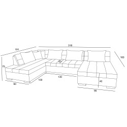 Canapé d'angle convertible en U OTIS avec lit et sans accoudoir