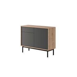 Commode industrielle BASI 140 cm avec 2 portes et 1 tiroir pied métal noir