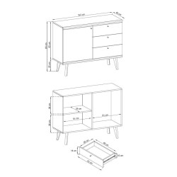 Commode PRIMO 3 tiroirs 1 porte de 107 cm scandinave