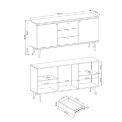 Commode  2 portes 3 tiroirs PRIMO de 160 cm