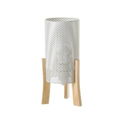 Lampe en métal bois blanc 14 x 14 x 29,5cm