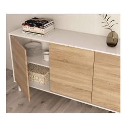 ZAIKI - Buffet contemporain blanc et decor chene style scandinave - L 154 cm