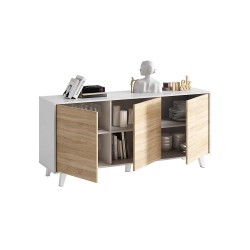 ZAIKI - Buffet contemporain blanc et decor chene style scandinave - L 154 cm