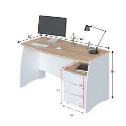 Bureau avec caisson 3 tiroirs LIRA style scandinave