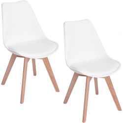 Lot de 2 chaises scandinaves blanches IJIE avec pieds en bois et assise rembourée