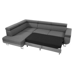 Canapé d'angle convertible UTON avec têtière et coffre de rangement couleur gris