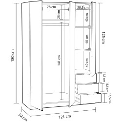  INDIO - Armoire Industrielle 3 Portes Bois + 3 tiroirs