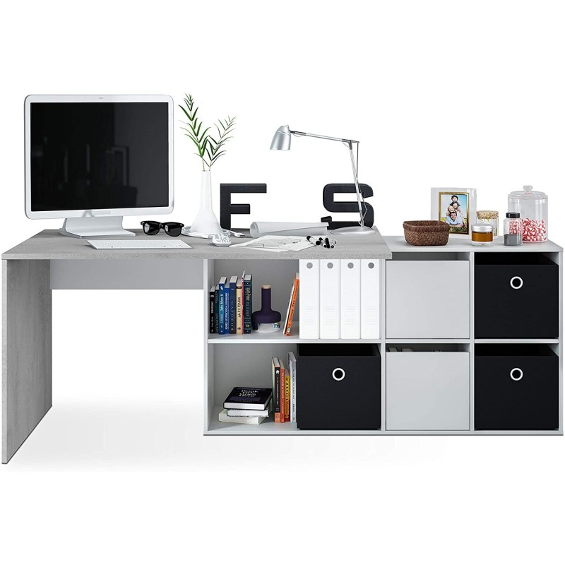 Bureau réversible modèle Adapta XL Gris Ciment et Blanc 74 x 136 x 139 cm habitdesign