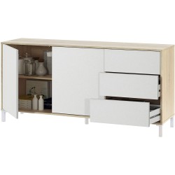 LOON - Commode scandinave en mélamine Chêne et Blanc 154 cm 