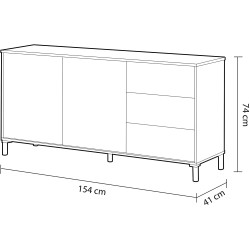 LOON - Commode scandinave en mélamine Chêne et Blanc 154 cm 