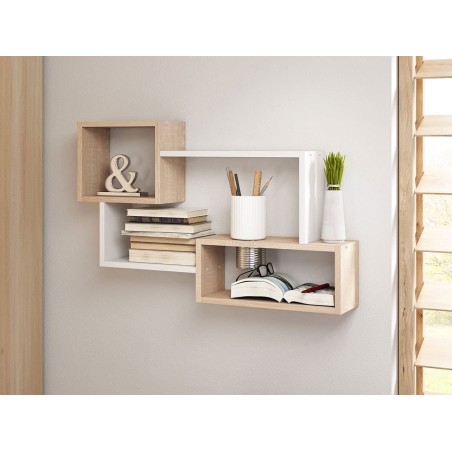 Étagère Murale Trio 005 - 87 x 54 x 18 cm bois et blanc style scandinave