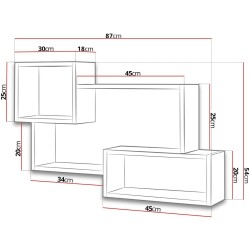 Étagère Murale Trio 005 - 87 x 54 x 18 cm bois et blanc style scandinave