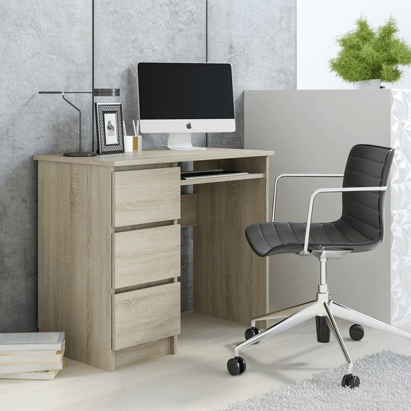 CINO - Bureau avec 3 tiroirs 90 cm bois et blanc style scandinave