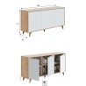 ZAIKA - Buffet - Commode scandinave 3 Portes L154 cm - Blanc/chêne avec Pieds