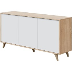 ZAIKA - Buffet - Commode scandinave 3 Portes L154 cm - Blanc/chêne avec Pieds