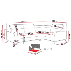 Canapé d'angle convertible ZORI avec pieds hauts et coffre de rangementt