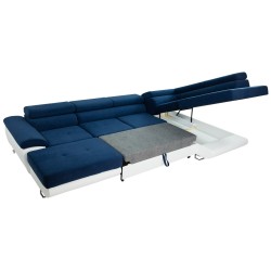 Canapé d'angle convertible COTORE avec têtières réglables. Mousse haute densité 30kg grand confort