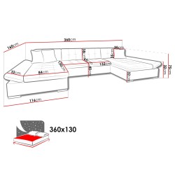 Canapé d'angle convertible ALON en U avec lit et coffre de rangement